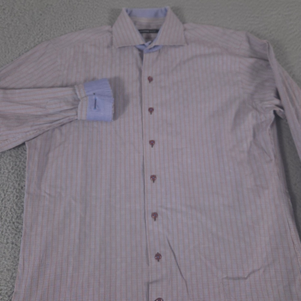 Hammer Made Shirt Mens‎ 15.5 Brown Blue Micro Check Flip Cuff Cotton Button Down